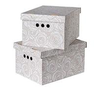 SOFTILLO Pack of 2 Decorative Storage Box With Lid for Home Office Bedroom Wardrobe - Multi-Use General Storage Organiser - XLarge Rose