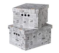 SOFTILLO Pack of 2 Decorative Storage Box With Lid - Home Office Bedroom Wardrobe Organiser - Multi-Use XLarge Archive Storage for Newspaper