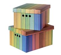 SOFTILLO Pack of 2 Decorative Storage Boxes Home Office Bedroom Wardrobe Organiser Archive Boxes with Lids - Multi-Use General Storage - Stylish Set - XLarge Rainbow