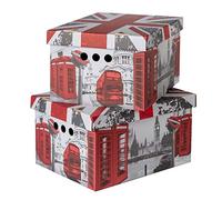 SOFTILLO Pack of 2 Decorative Storage Boxes With Lids for Home Office, Bedroom, Wardrobe - Multi-Use Archive Organiser, Stylish Large Set - London