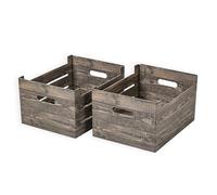 SOFTILLO Set of 2 Cardboard Storage Crates with Handles - Decorative Foldable Boxes for Home Office, Living Room, Bedroom, Wardrobe - Flat-Packed - Small - 28x21x15.5cm - Brown