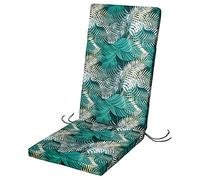 SOFTILLO Waterproof High Back Chair Cushion With Ties - 120x45x4cm - Indoors/Outdoors Patio Seat Pad Cushion For Garden Chairs, Loungers, Recliner, Relaxer - Water-Resistant Material - Palm Leaves