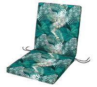 SOFTILLO Waterproof Low Back Chair Cushion With Ties - 100x45x4cm - Indoors/Outdoors Patio Seat Pad Cushion For Garden Chairs, Loungers, Recliner, Relaxer - Water-Resistant Material - Palm Leaves