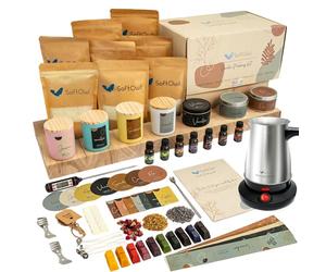 SoftOwl Premium Soy Candle Making Kit with Electric Melter - Soy Wax, Big 7oz Jars & Tins, 7 Pleasant Scents, Color Dyes & More - Perfect as Home Decorations - DIY Starter Scented Candles Making Kit
