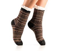 SOFTSAIL Christmas Socks for Women Fluffy Warm Festive Holiday Non-Slip Socks with Fur Lining Slippers for Ladies Slipper Santa Claus Size 3-8