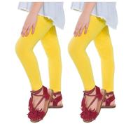 SOFTSAIL Girls Full Lenght Cotton Leggings for Kids I Children Plain Cotton Leggings for School Dance Play Casual Wear I Stretchy Elastic Solid Soft Pants for Kids, Set of 2-2-13 Years