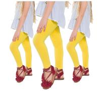 SOFTSAIL Girls Full Lenght Cotton Leggings for Kids I Children Plain Cotton Leggings for School Dance Play Casual Wear I Stretchy Elastic Solid Soft Pants for Kids, Set of 3-2-13 Years
