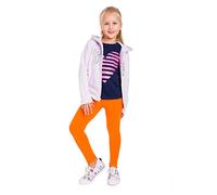 SOFTSAIL Girls Full Lenght Leggings, Casual Girls Pants Cotton Solid Leggings Childrens Stretchy Ultra Soft Plain Pants for Kids Girls School Play Child Orange