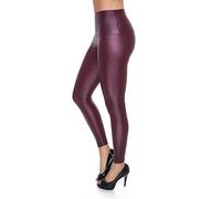 SOFTSAIL Latex Leggings Women's Leggings Ladies Leather Trousers Faux Leather Slim Leggings Skinny Pants with Belly Panel Full Length High Waisted, Red 18