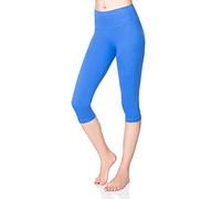 SOFTSAIL Leggings for Women 3/4 Length Capri Cotton High-Waisted Cropped with Tummy Control Yoga Pants for Women Ladies Leggings for Sports Workout Gym Activewear, Royal Blue 16
