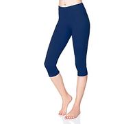 SOFTSAIL Leggings for Women 3/4 Length Capri Cotton High-Waisted Cropped with Tummy Control Yoga Pants for Women Ladies Leggings for Sports Workout Gym Activewear, Navy 16