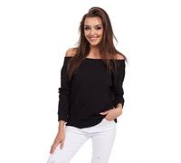 SOFTSAIL Women's Blouse with Off Shoulder and Long Sleeve Casual Plain Top for Ladies with Binding On The Back Cotton Casual Daily Wear Sweatshirt One Size Black