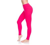 SOFTSAIL Women's Cotton Rich Full Length High Waisted Leggings Tummy Control Sport Gym Yoga Fitness Stretchy Pants Ladies Solid Slimming Leggings Plus Sizes Pink 10 LWP