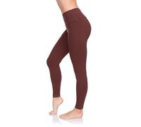 SOFTSAIL Women's Cotton Rich Full Length High Waisted Leggings Tummy Control Sport Gym Yoga Fitness Stretchy Pants Ladies Solid Slimming Leggings Plus Sizes Brown 16 LWP