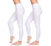 SOFTSAIL Women's High Waisted Tummy Control Leggings Workout Elastic Cotton Stretchy Pants White 18 UK 2pcs LWP