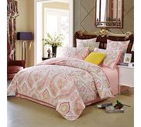 Softta Vintage California King Size 3Pcs Duvet Cover Set Boho Golden Pink Paisley 100% Egyptian Silky Sateen Cotton Bedding Set Bedding Collection Pink