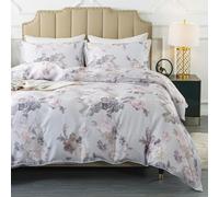 Softta Vintage Colorful Flower Bedding Set Cal King Size Beige Gray 3Pcs Duvet Cover Set Shabby Peony Flower Leave Pattern Boho Bedding Collection 100% Tencel Cotton Grey