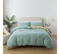 Softta Vintage Flower Leaves Bedding Set Queen Size 3Pcs Duvet Cover Set Boho Bedding 100% Double Layer Washed Cotton Yellow Pattern Beddibng Collection Yellow Cyan Light Green