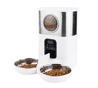 SOFTTO Automatic Feeders 5L High Capacity Double Bowls Button Automatic Pet Feeder Smart Feed Dog Cat Feeding For Pet Voice Recorder Food Dispenser Bowl for dogs and cats(5L Double Bowl,No 5V Plug)