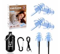 Softvox Ear Plugs for Sleeping 3 Pairs, Reusable Silicone Earplugs Sound Proof Noise Cancelling for Side Sleeper Study Travel Working Snoring Blocking -32dB Hearing Protection, with Cord & Case, Blue