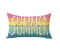 Softxpp Hello Summer Lumbar Decorative Throw Pillow Cover, Rectangular Rainbow Stripes Cushion Case Decor, Seasonal Home Sofa Decoration Pillowcase 12 x 20