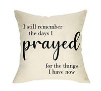 Softxpp I Still Remember the Days I Prayed for the Things I Have Now Home Decorative Throw Pillow Cover, Quotes Cushion Case Rustic Farmhouse Decor, Vintage Square Pillowcase Decoration for Sofa 18x18