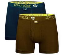 SOFTY® 2 PIECE Men's Boxers with Elastic Waist - Soft Boxer Shorts Men, Stretch Fit Men's Underwear for Everyday Wear (M, Dark Blue+Brown)