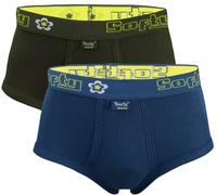 SOFTY® 2 Piece Mens Rib Fabric 100% Cotton Briefs Underpants Slips Pants Brief (Large, Army Green+Sky Blue)