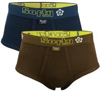 SOFTY® 2 PIECE Mens RIB fabric 100% Cotton Briefs Underpants Slips Pants Brief (SMALL, Dark Blue+Brown)