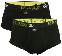 SOFTY® 2 PIECE Mens RIB fabric 100% Cotton Briefs Underpants Slips Pants Brief (SMALL, Dark Green+Black)