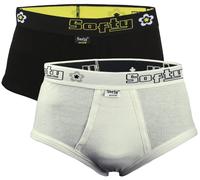 SOFTY® 2 PIECE Mens RIB fabric 100% Cotton Briefs Underpants Slips Pants Brief (SMALL, White+Black)