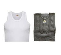 SOFTY® Mens Thermal Underwear Sleeveless White Charcoal Vest & Cotton Vest (X-Large, 1x White + 1X Charcoal (Thermal))