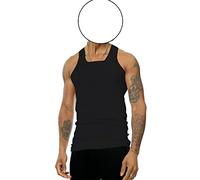 SOFTY® Rib Fitted Vest Athletic Muscle Gym Ribbed Tank Top Mens Vest 100% Cotton (Large, 6 Piece Black)