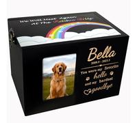 Sofunii Personalized Pet Urns for Dogs or Cats,Custom Rainbow Bridge Memorial Keepsake Box with Picture Frame