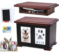 Sofunii Pet Urns for Dogs Ashes,X Large Wooden Dog Urn Keepsake,Cat Urns for Ashes, Pet Memory Box Memorial Boxs with Paw Print Impression Kit&Album Photo Frame for Loss Dogs Personalized