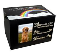 Sofunii Pet Urns for Dogs or Cats Ashes,LargeWooden Rainbow Bridge Funeral Cremation Memorial Ashes Box with Photo Frame, Keepsake Urn with Black Flannel as Lining,Remembrance Gift -Black