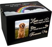 Sofunii Pet Urns for Dogs or Cats Ashes,Medium Wooden Funeral Cremation Memorial Box with Photo Frame,Rainbow Bridge Keepsake with Black Flannel as Lining,Loss Pet Memorial Remembrance Gift