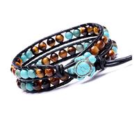 SOFYBJA Boho Leather Cuff Wrap Bracelet Turtle Turquoise Beads Bracelet Platinum Tree of Life Pendant Woven Wristband Handmade Braided Jewelry for women, leather cord, turquoise