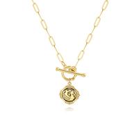 SOFYBJA Dainty 18K Gold Chunky Link Paper Clip Chain King Avatar Necklace for Women Toggle Clasp Necklace Layering Jewellery, Gold Plated, No Gemstone