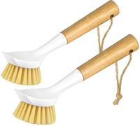SOGCASE Dish Brush, Large Scrub Brush with Bamboo Handle Kitchen Brushes Built-in Scraper for Cleaning Pot, Sink, Stove Skillet, Pans and Grill Pan - 2 Pack