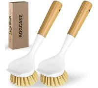 SOGCASE Dish Brush, Large Scrub Brush with Bamboo Handle Kitchen Brushes Built-in Scraper for Cleaning Pot, Sink, Stove Skillet, Pans and Grill Pan - 2 Pack