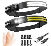 Sogdeco Head Torch Rechargeable 2-Pack, 2000 Lumen Super Bright 270° Wide Beam LED Headtorch, 8 Light Modes, Motion Sensor, Long Runtime, Waterproof Lightweight Headlamp for Running Camping Fishing