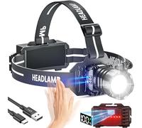 Sogdeco Head Torch Rechargeable 8 Light Modes 5000LM Super Bright Led Headtorch with Red Warning Light,Sensor Control,Head Torch Waterproof IPX6 for Camping Running Fishing Hiking