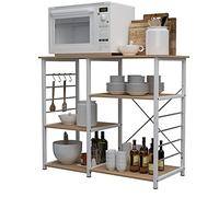 sogesfurniture Microwave Oven Shelf Unit Storage Organization Rack, 3 Tier Kitchen Baker's Rack Utility Workstation Standing Shelf with Hooks, Maple 171-MO-BH