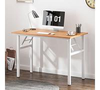 SogesHome Folding Computer Desk, 100 x 60 x 75 cm, Office Workstation & Writing Table, Teak Top & White Frame, AC5BW-100-SH