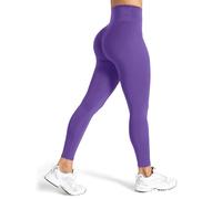 Sogetdo Women's High Waisted Tummy Control Workout Leggings 7/8 Length No Front Seam Work Yoga Gym Pants S820-Purple-S@UK