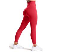 Sogetdo Women's High Waisted Tummy Control Workout Leggings 7/8 Length No Front Seam Work Yoga Gym Pants S810EU-Salsa Red-S