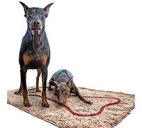 Soggy Doggy Doormat with Bone Design - Ultra Absorbent Microfiber Chenille Wet Dog Mat for Muddy Paws - Non-Slip and Machine Washable (Beige/Red Bone, Extra-Large 36” x 60”)