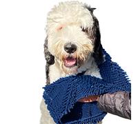 Soggy Doggy Super Shammy Dog Towel - Absorbent Microfiber Chenille Pet Towel for Drying Wet Dogs, Muddy Paws, Quick Dry Dog Shammy with Hand Pockets, Machine Washable - Navy Blue, 31” x 14”
