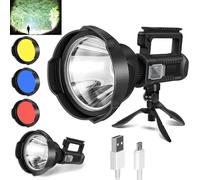 Sogidon Rechargeable Spotlight, 1,000,000 Lumen LED Spot Lights Handheld Large Flashlight High Lumens Super Bright Searchlight with 4 Modes, 3 Colored Lenses, USB Output, IPX5 Waterproof, Tripod
